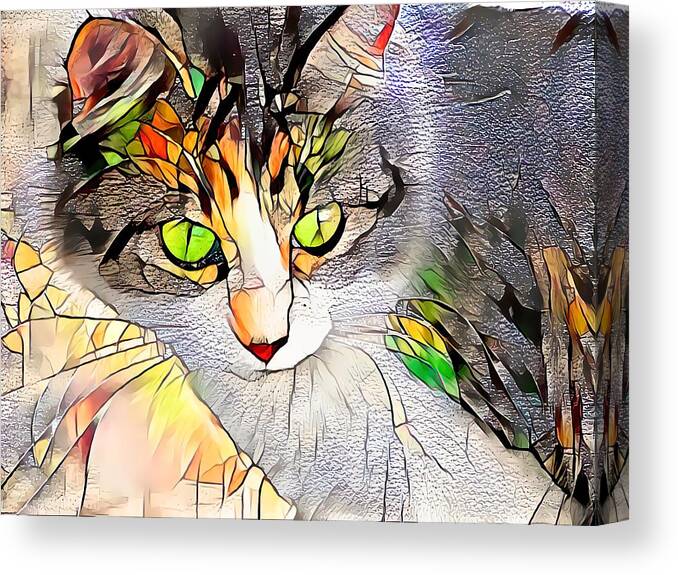 Glass Canvas Print featuring the digital art Stained Glass Cat Stare by Don Northup