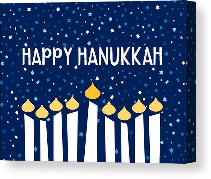 Hanukkah Canvas Print featuring the mixed media Starry Night Menorah- Art by Linda Woods by Linda Woods