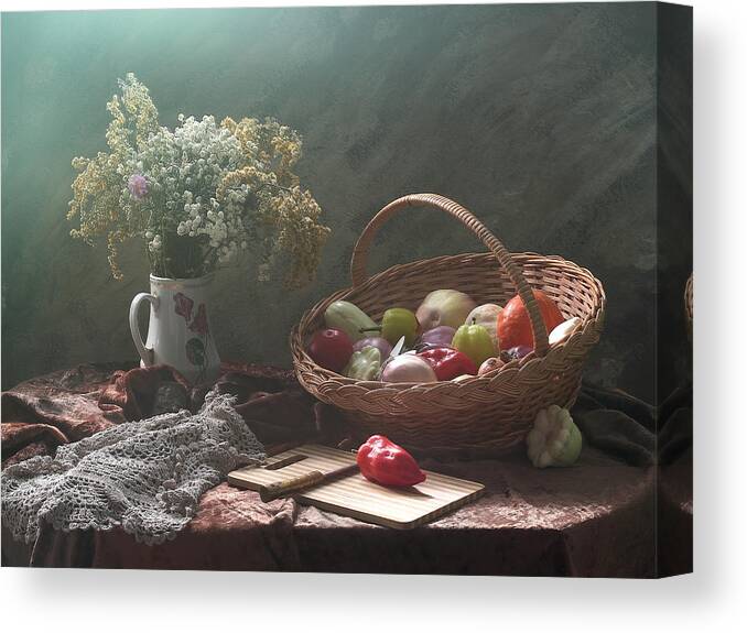 Vegetables Canvas Print featuring the photograph Still Life With Vegetable Basket by Ustinagreen