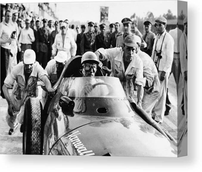 Crash Helmet Canvas Print featuring the photograph Stirling Moss In A Vanwall, Italian by Heritage Images