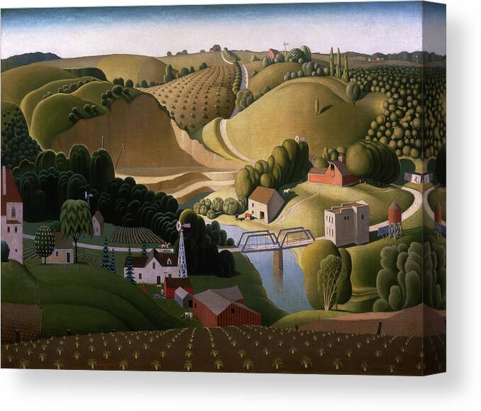 Grant Wood Canvas Print featuring the painting Stone City, 1930 by Grant Wood