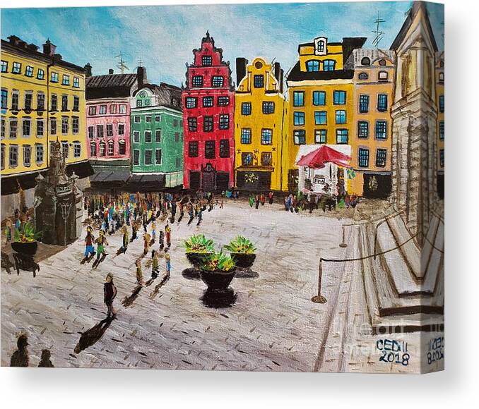 Stockholm Canvas Print featuring the painting Stortorget, Gamla Stan, Stockholm, Sverige by C E Dill