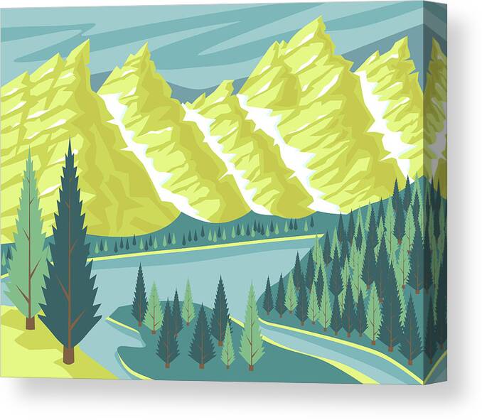Tranquility Canvas Print featuring the digital art Summer Mountain Scene by Sam Morrison