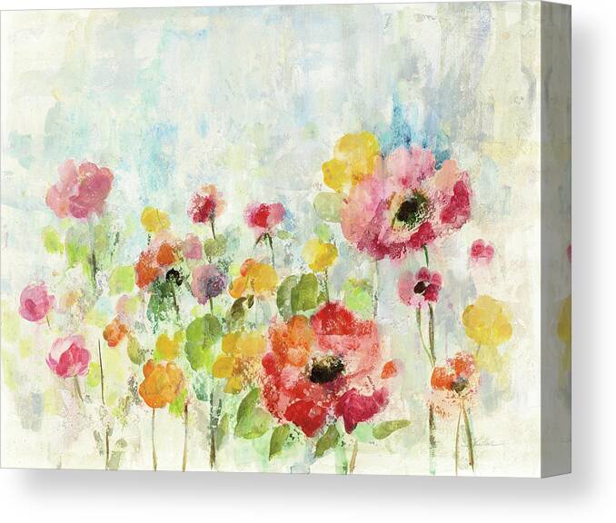 Blue Canvas Print featuring the painting Summer Rain Floral by Silvia Vassileva
