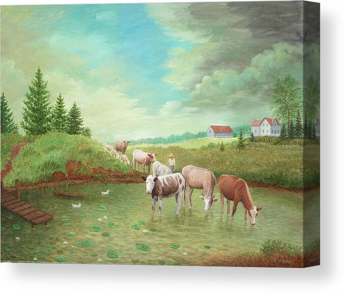 Summertime On The Farm Canvas Print featuring the painting Summertime On The Farm by Kevin Dodds