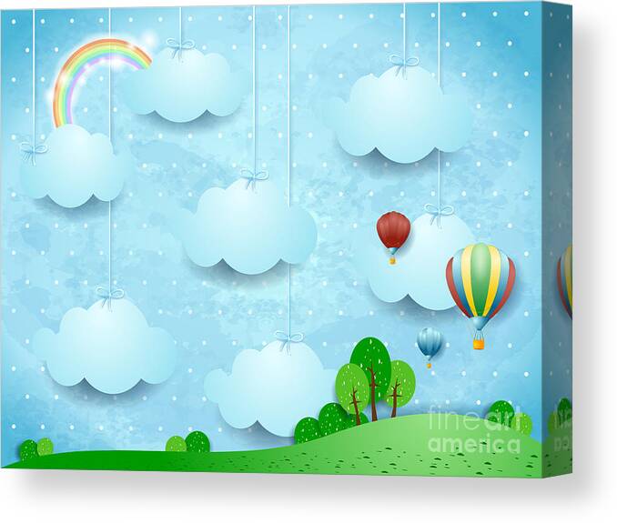 Magic Canvas Print featuring the digital art Surreal Landscape With Hanging Clouds by Luisa Venturoli