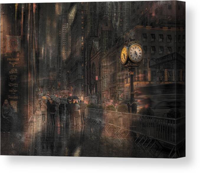 Street Canvas Print featuring the photograph The Clock by Anette Ohlendorf