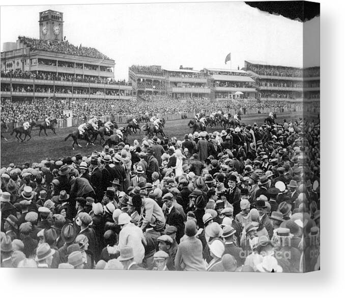 Crowd Canvas Print featuring the photograph The Crowd Fills Both Sides Of The Track by New York Daily News Archive