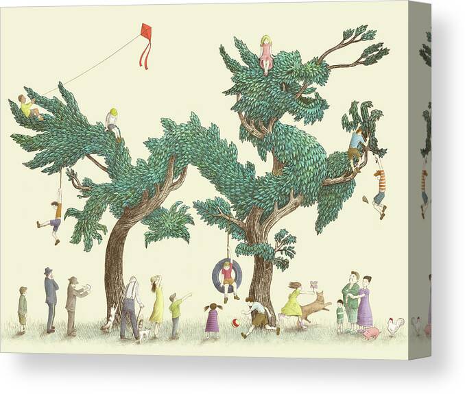 Dragon Canvas Print featuring the drawing The Dragon Tree by Eric Fan