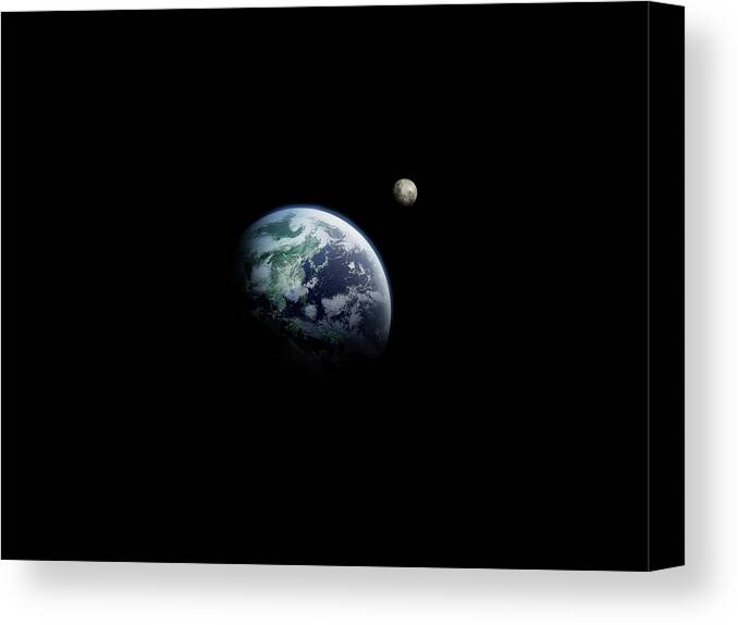 Globe Canvas Print featuring the photograph The Earth And The Moon, Computer by Vgl/amanaimagesrf