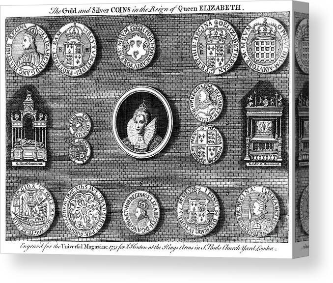 Coin Canvas Print featuring the drawing The Gold And Silver Coins In The Reign by Print Collector