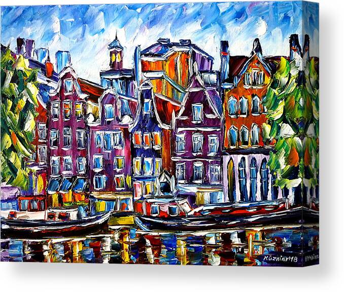 Beautiful Amsterdam Canvas Print featuring the painting The Houses Of Amsterdam by Mirek Kuzniar