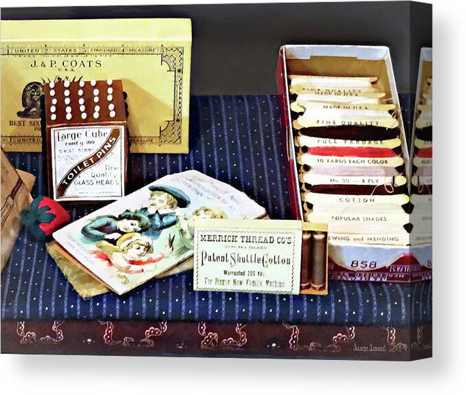 Sewing Canvas Print featuring the photograph Thread, Needles and Pins by Susan Savad
