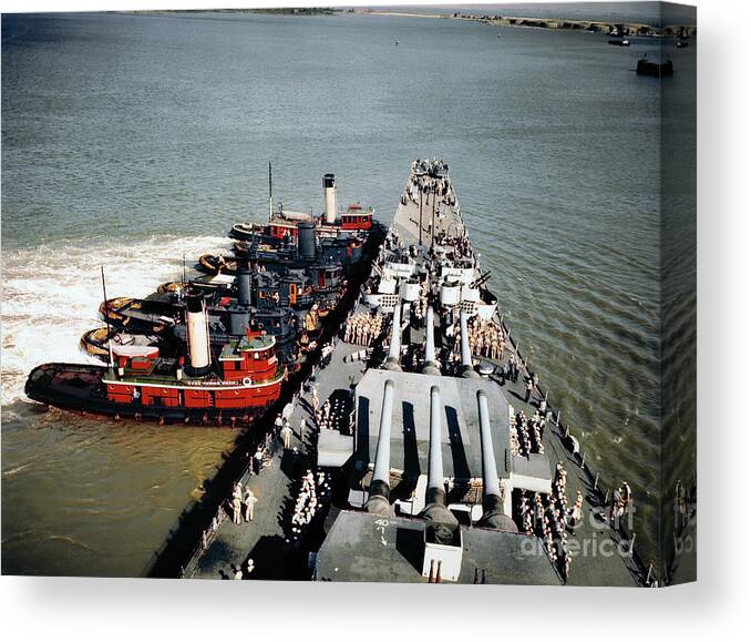 People Canvas Print featuring the photograph Tugboats Pushing The Missouri by Bettmann