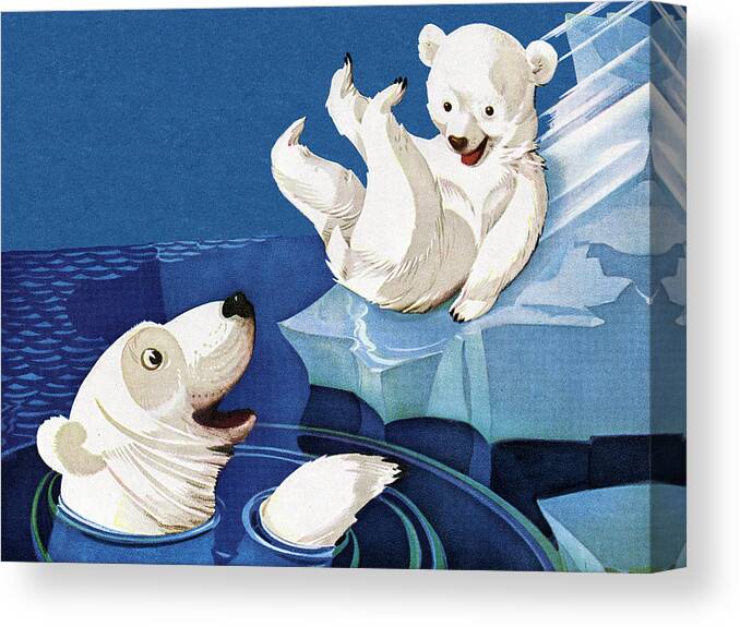 Animal Canvas Print featuring the drawing Two Polar Bears by CSA Images