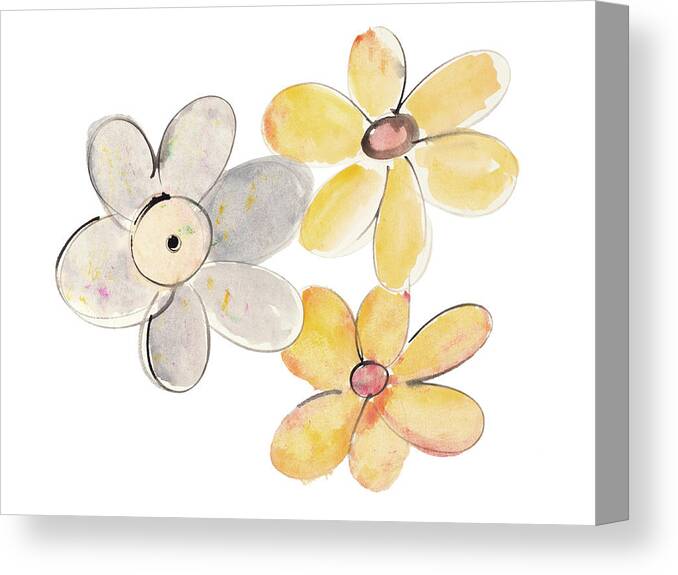 Two Canvas Print featuring the painting Two Yellows And One Grey by Susan Bryant