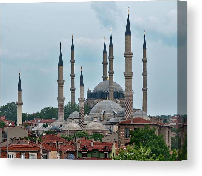 Mosque Canvas Print featuring the photograph Uc Serefeli Mosque And Selimiye Mosque by Ayhan Altun