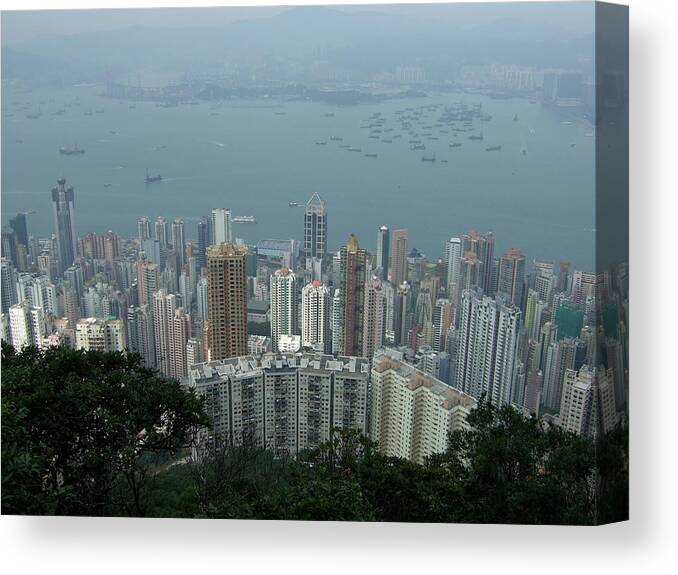 Tranquility Canvas Print featuring the photograph Victoria Harbour In Hong Kong by Shinichi.imanaka