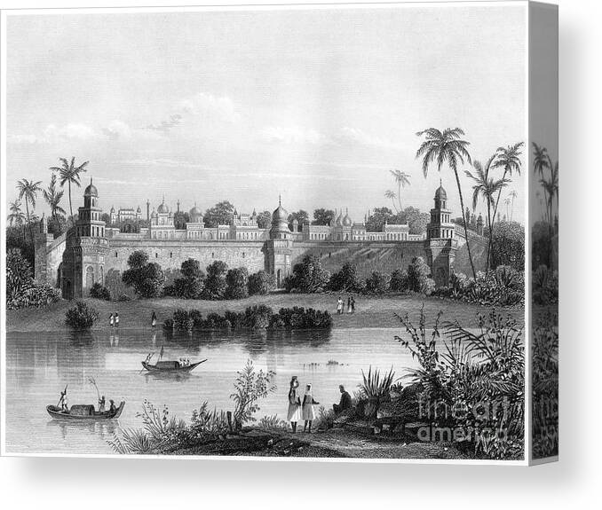 Engraving Canvas Print featuring the drawing View Of The Palace Of Agra by Print Collector