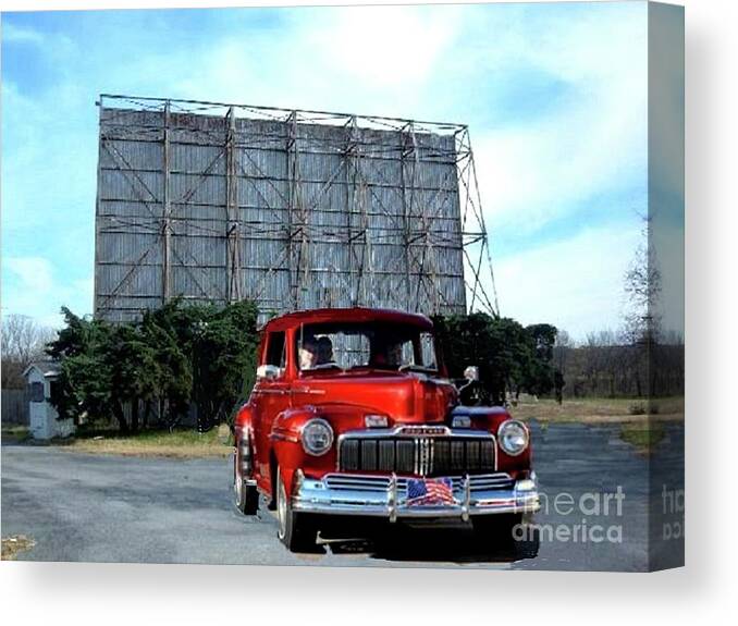 1946 Mercury Drive In Vintage Red Canvas Print featuring the photograph 1946 Mercury at Drive in by Janette Boyd