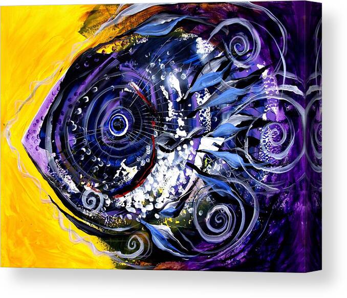 Fish Canvas Print featuring the painting Violet Tri-Fish by J Vincent Scarpace