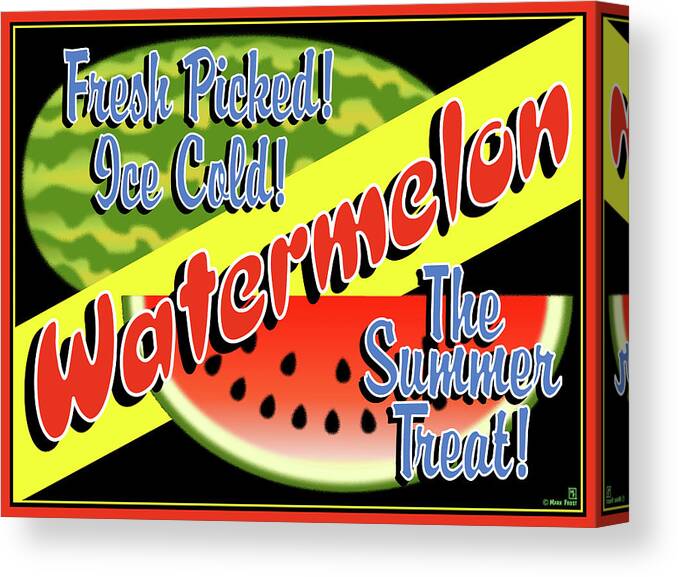Watermelon Crate Label Canvas Print featuring the digital art Watermelon Crate Label by Mark Frost