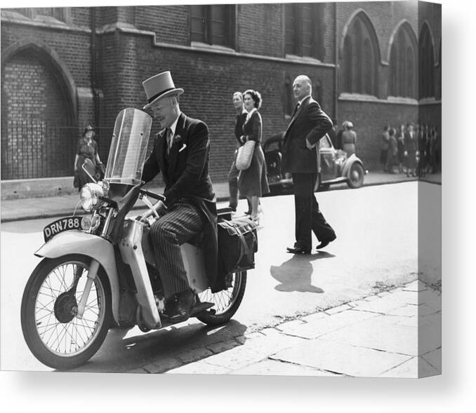 People Canvas Print featuring the photograph Wedding Motorcyclist by Fox Photos