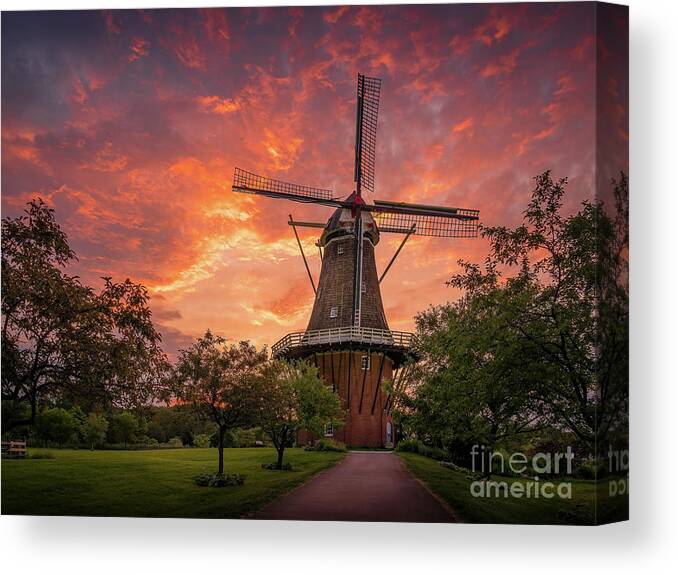 De Zwaan Canvas Print featuring the photograph Windmill Sunrise, Holland, Michigan by Liesl Walsh