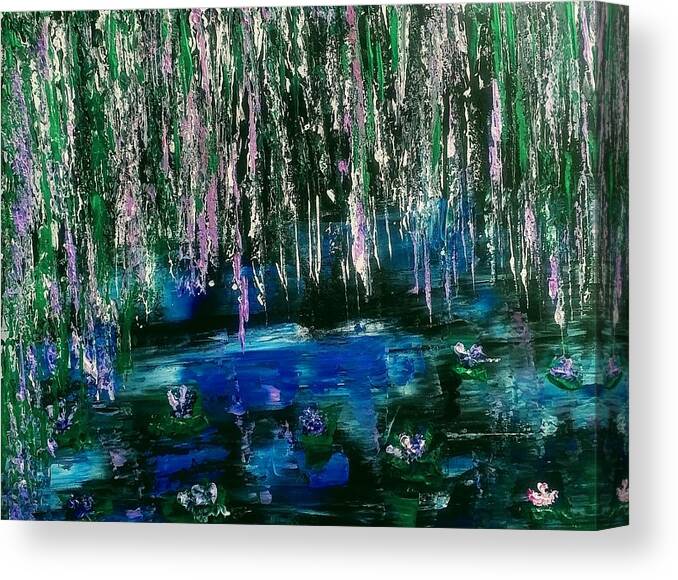 Wisteria Canvas Print featuring the painting Wisteria Pond by Lynne McQueen