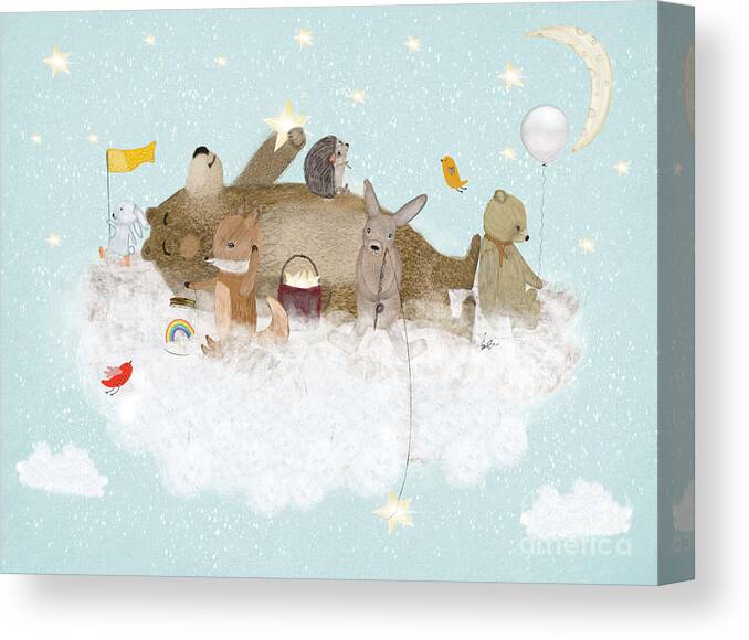 Childrens Canvas Print featuring the painting With The Clouds by Bri Buckley