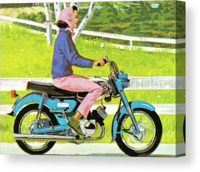 Adult Canvas Print featuring the drawing Woman Riding a Motorcycle by CSA Images