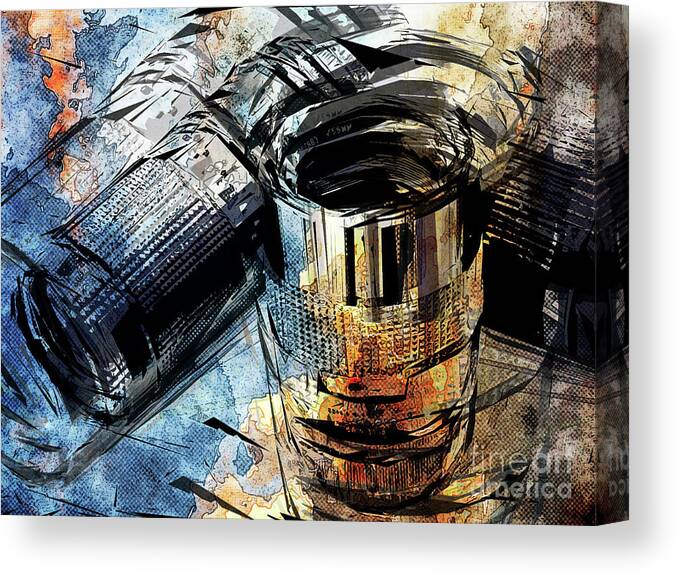 Blue Canvas Print featuring the digital art Abstract Camera Lenses #1 by Phil Perkins