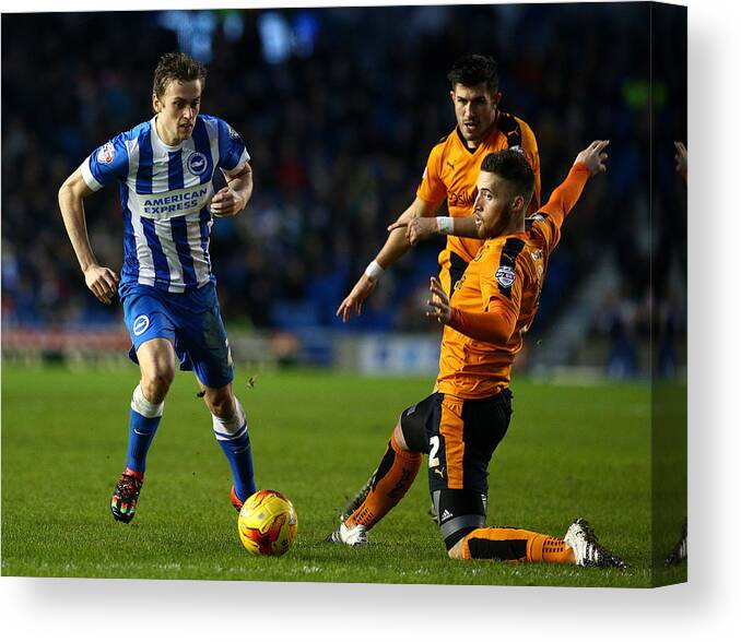 People Canvas Print featuring the photograph Brighton and Hove Albion v Wolverhampton Wanderers - Sky Bet Championship #1 by Charlie Crowhurst