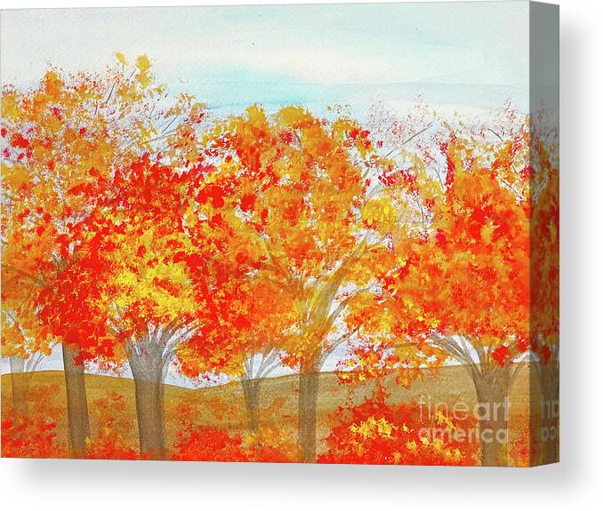Fall Canvas Print featuring the mixed media Fall Trees #1 by Lisa Neuman