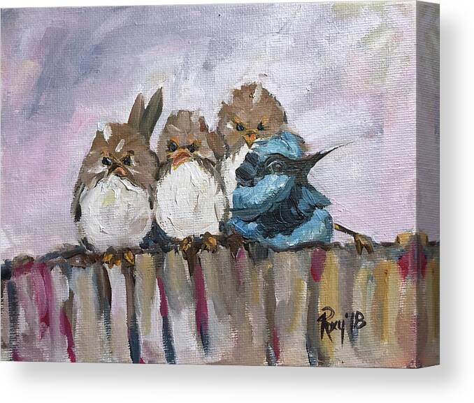 Grumpy Birds Canvas Print featuring the painting Grumpy Morning by Roxy Rich