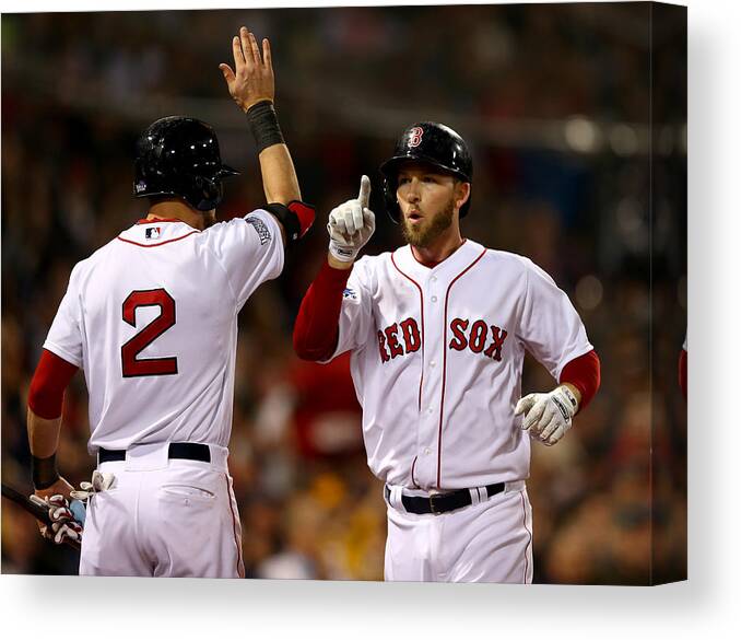 Playoffs Canvas Print featuring the photograph Jacoby Ellsbury and Stephen Drew #1 by Elsa