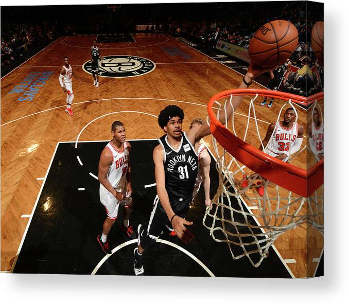 Nba Pro Basketball Canvas Print featuring the photograph Jarrett Allen and Drazen Petrovic by Jesse D. Garrabrant