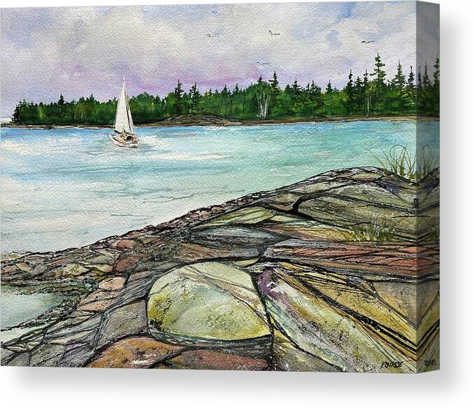 Acadia National Park Canvas Print featuring the painting Kaleidoscope Rocks, Acadia Maine #1 by Kellie Chasse