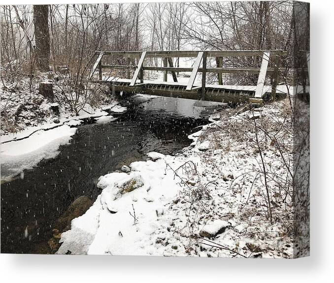 Winter Canvas Print featuring the photograph Larson Creek Bridge by Deb Stroh-Larson