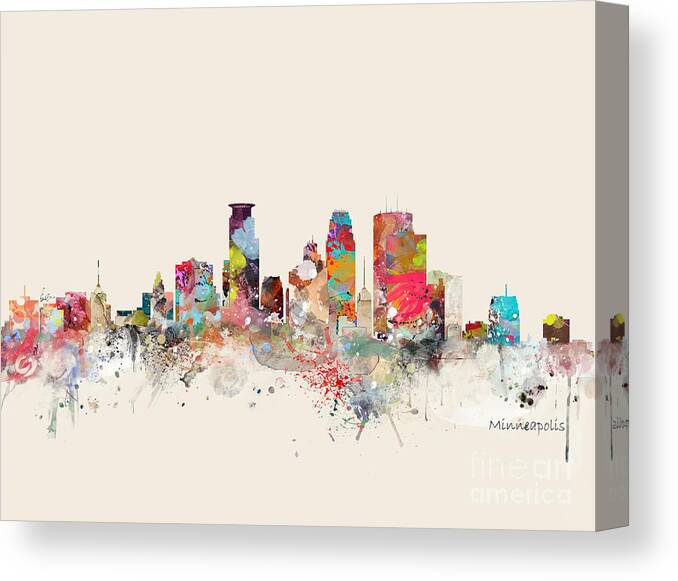 Minneapolis Canvas Print featuring the painting Minneapolis Skyline #1 by Bri Buckley