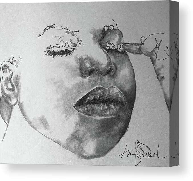  Canvas Print featuring the drawing Nina by Angie ONeal