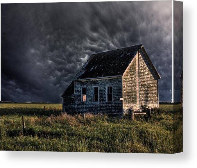 Old School House One Room School Mamantus Clouds Field Grass Canvas Print featuring the photograph One room school #1 by David Matthews