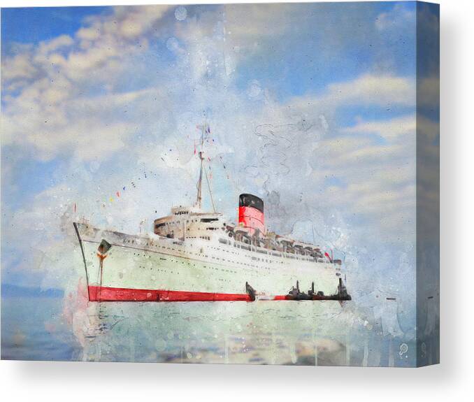 Steamer Canvas Print featuring the digital art R.M.S. Caronia by Geir Rosset