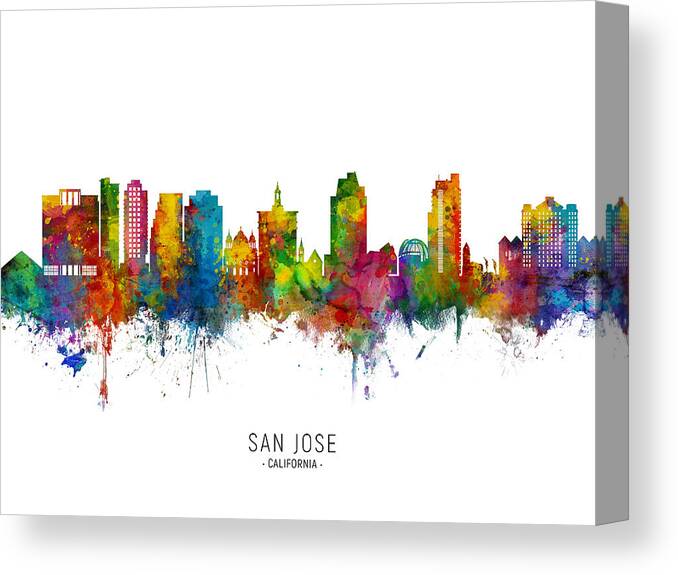 San Jose Canvas Print featuring the digital art San Jose California Skyline #1 by Michael Tompsett