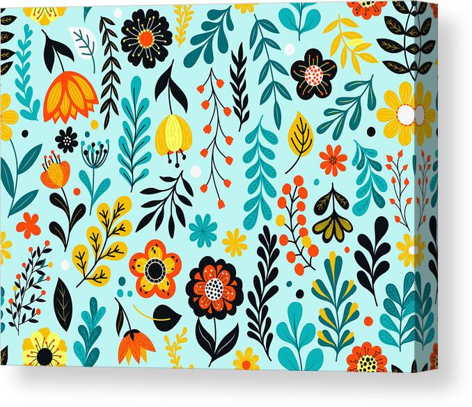 Flowerbed Canvas Print featuring the drawing Seamless floral pattern #1 by J614