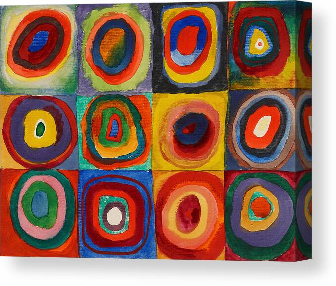 Abstract Canvas Print featuring the painting Squares With Concentric Circles by Wassily Kandinsky