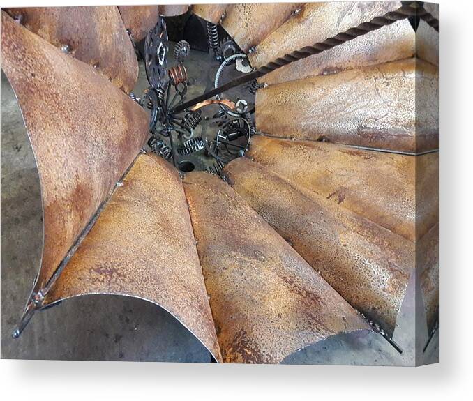 Steel Canvas Print featuring the sculpture Steampunk Clock Umbrella #1 by Wendy Ray