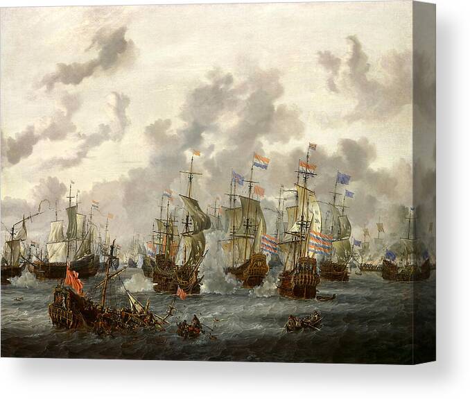 Battle Canvas Print featuring the painting The Four Days Battle by Abraham Storck by Mango Art