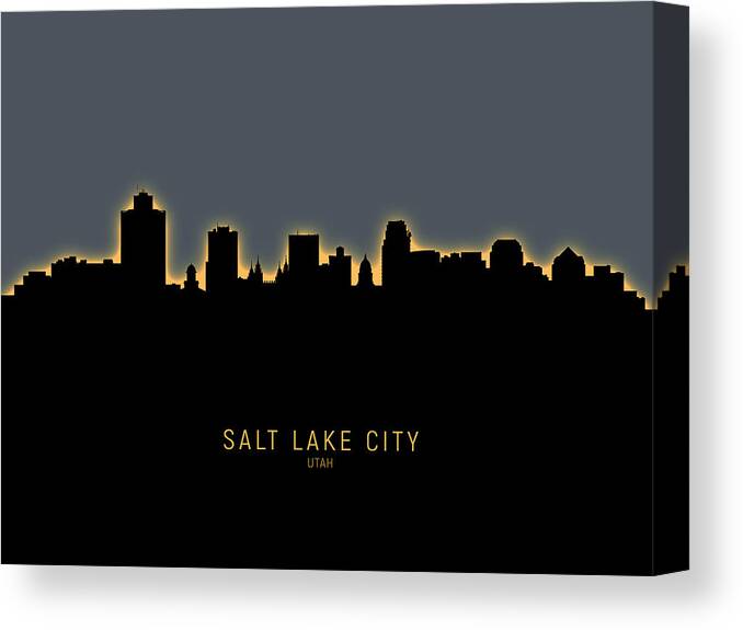 Salt Lake City Canvas Print featuring the digital art Salt Lake City Utah Skyline #10 by Michael Tompsett