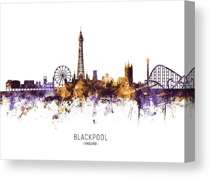Blackpool Canvas Print featuring the digital art Blackpool England Skyline #11 by Michael Tompsett